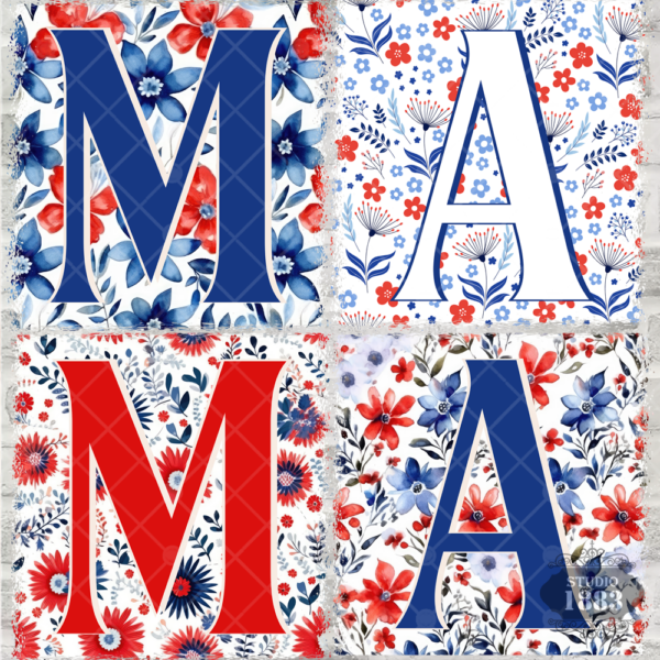 T430-Floral Red,White and Blue Mama